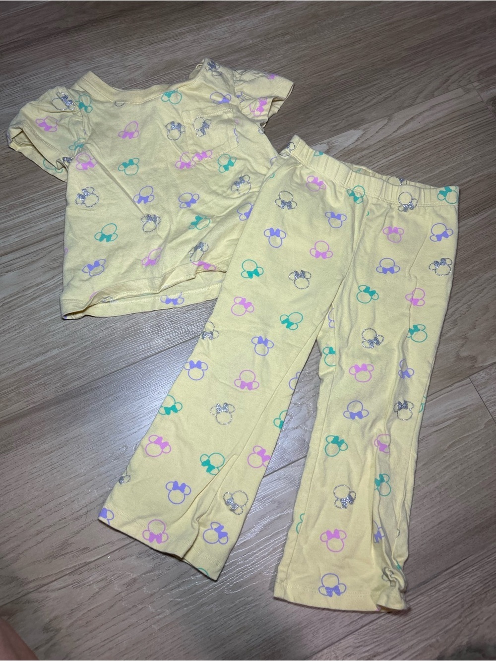 Disney Yellow Short-Sleeve Kids Pajama Set with Pastel Mickey Icons